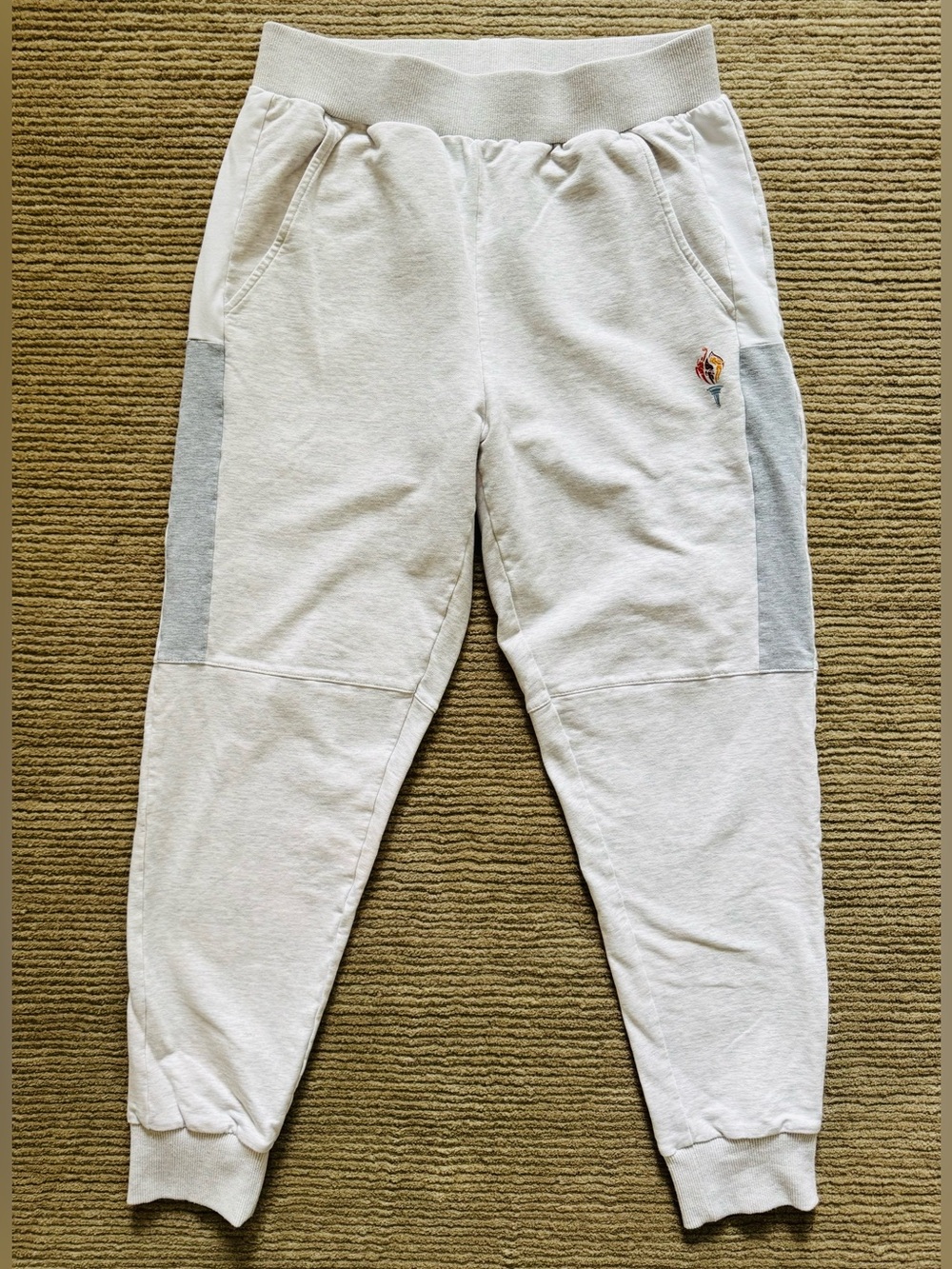 Women's Gray Color Block Accent Olympic Torch Logo Sweatpants Joggers Size S
